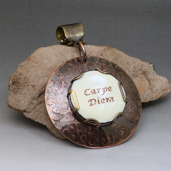 Carpe Diem Enameled Copper Pendant